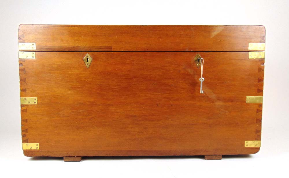 An early 20th century teak trunk, with l