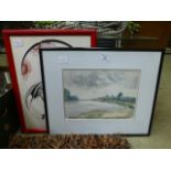 A framed and glazed watercolour of a lak