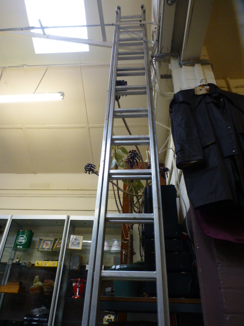 An aluminium double ladder