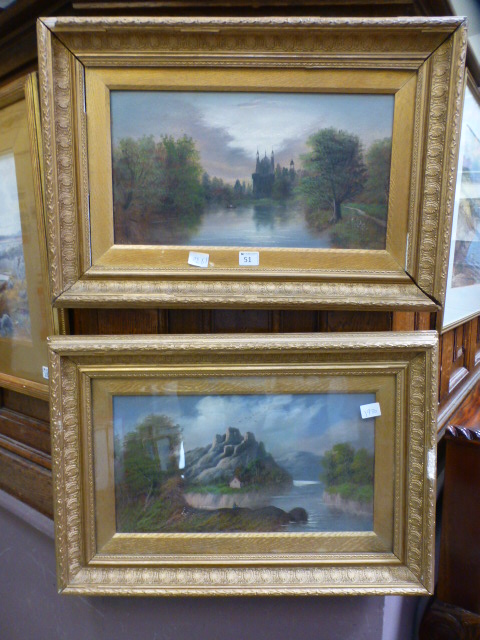 Two gilt framed oils on board of lake sc