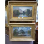 Two gilt framed oils on board of lake sc