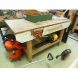 A workbench with vice
