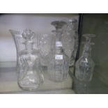 A selection of glass vases and decanters