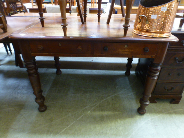 A Victorian mahogany desk having two dra