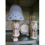 A Liberty of London ceramic lamp togethe