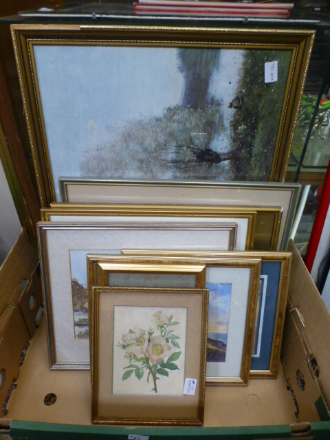 A carton of assorted framed and glazed w