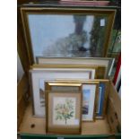 A carton of assorted framed and glazed w