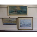Three assorted framed prints, one a moun