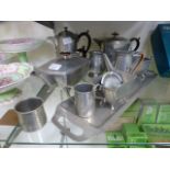 An assortment of pewter tableware to inc