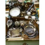 Two trays of plated metalware to include