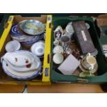 Two trays of ceramic and metalware to in