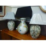 Three assorted ceramic table lamps