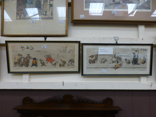 Two framed and glazed prints of comical