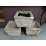 Three stoneware square garden planters