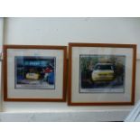 Two framed and glazed prints of rally ca