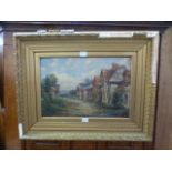A distressed gilt framed oil on board of