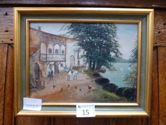 A small gilt framed oil on board of cont