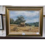 A modern framed oil on canvas of harvest