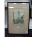 A framed and glazed print of street scen
