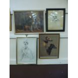 Four framed and glazed pictures of dogs