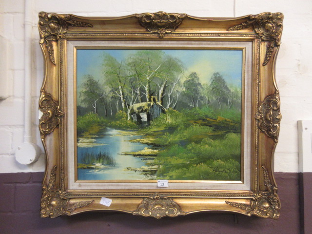 A modern ornate gilt framed oil on canva