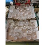 Two trays of cut and pressed glassware t