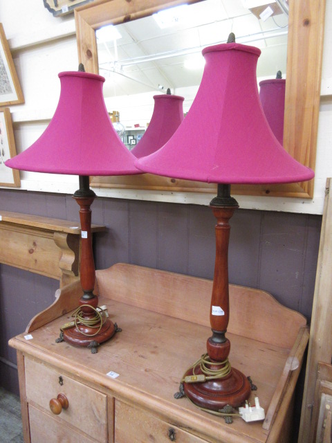 A pair of reproduction wooden table lamp