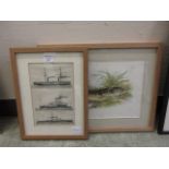 A framed and glazed print of fish togeth