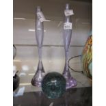 A pair of mid-20th century glass bud vas