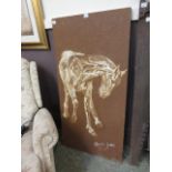 A painting on fibre board of a horse sig