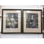 A pair of framed and glazed mezzotint of