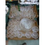 Two trays of cut glass and other glasswa