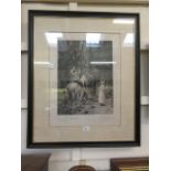 A framed and glazed print of horsemen at
