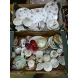 Two trays of decorative ceramics and gla