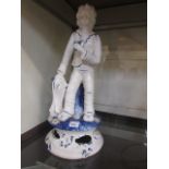 A blue and white continual ceramic figur