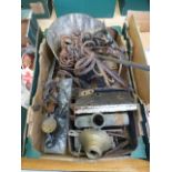A tray of assorted old locks, chains etc