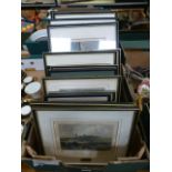 A tray of framed and glazed coloured pri