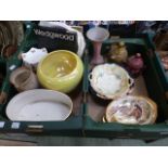Two trays of ceramic ware to include Wed
