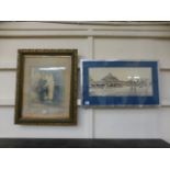 Two framed and glazed artwork's, to include town scene and wedded couple