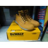 A pair of size 11 light tan Dewalt steel toe cap boots