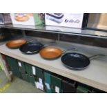 Two pairs of enamelled frying pans