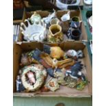 Two trays of mid-20th century items to include animal models, jugs etc.