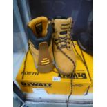 A pair of size 9 tan Dewalt steel toe work boots