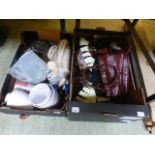 Two trays containing handbags, mirror, b