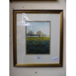 A framed and glazed print of sheep in fi