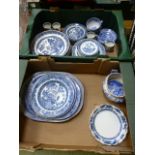Two trays of oriental design blue and wh