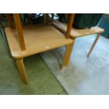 Two laminate beech occasional tables