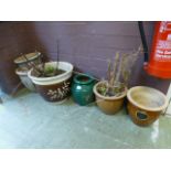A selection of glazed garden pots