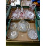 Two trays of cut and pressed glassware,