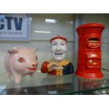 Three money boxes in the forms of pig, c